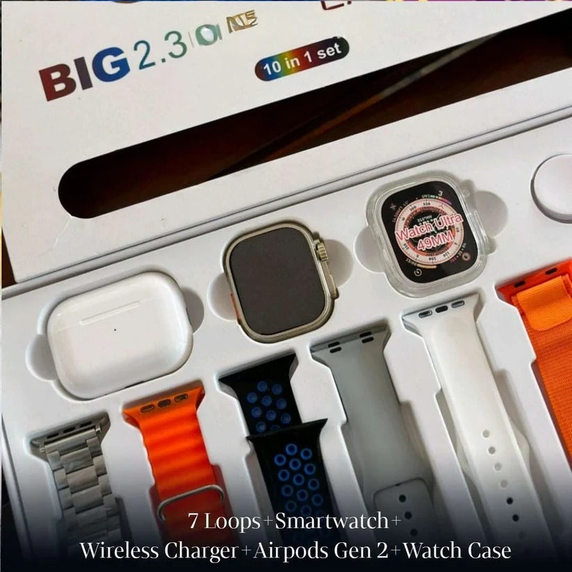 i20 Ultra Max Suit Smart Watch Combo with 7 Stylish Straps & Wireless Earbuds | HD Display, Bluetooth Calling, Fitness Tracker | Premium Budget Combo